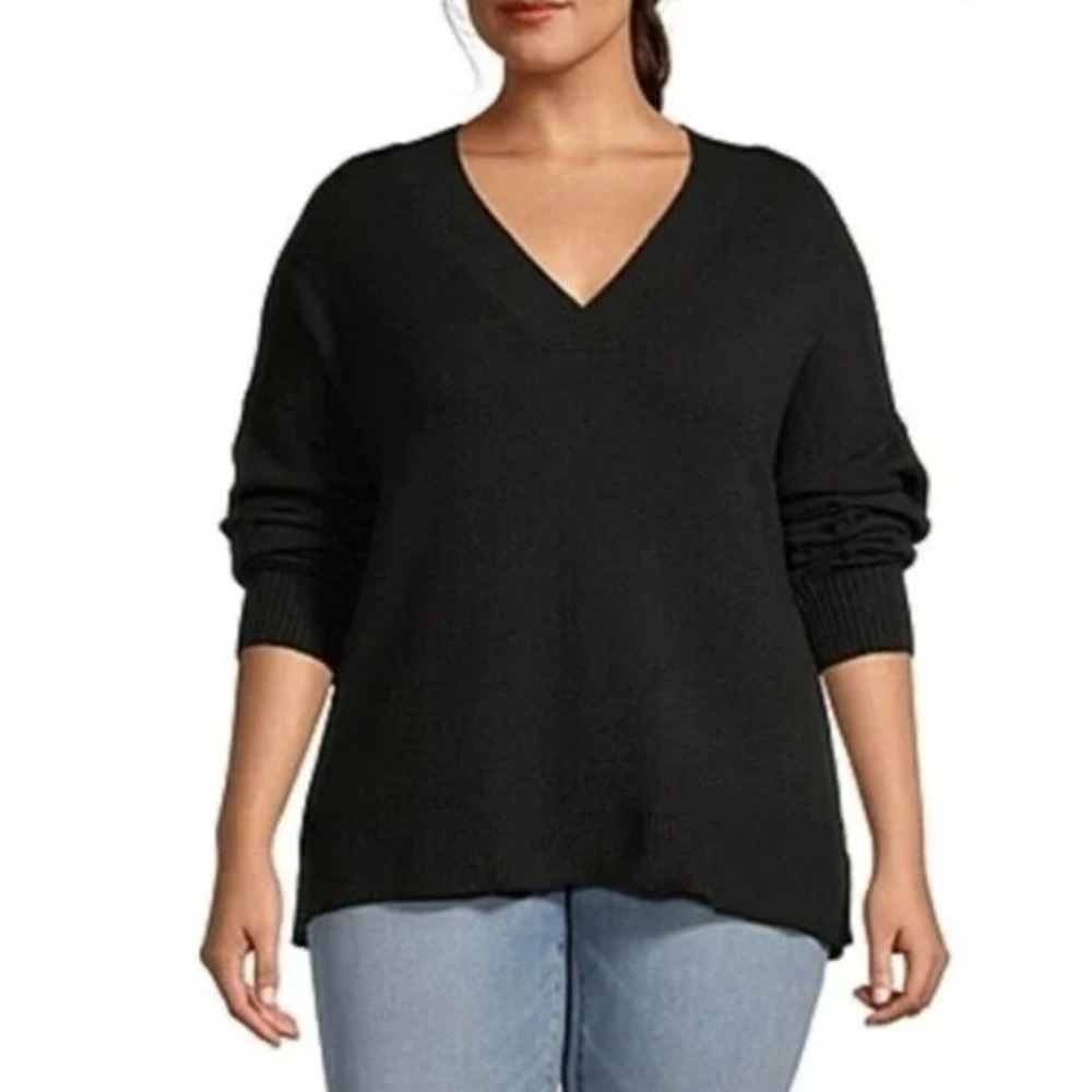 A.n.a Sweater Womens Size 4XL Black Knit V-Neck Long Sleeve Comfy Stretchy #109